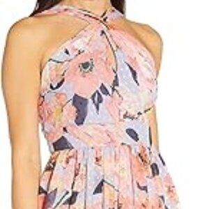 Adrianna Papell Printed Chiffon Halter Gown Size 18 NWT